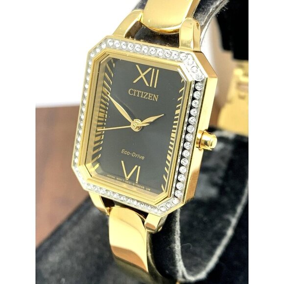 Citizen Women's Watch EM0982-54E Silhouette Eco Drive Black Dial Gold Steel 23mm